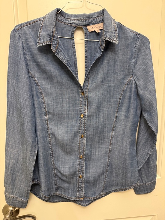 Philosophy Tops - philosophy Light‎ Wash Denim Button-Down Shirt with back cutout